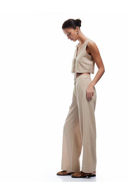 Cotton Viscose Fabric High Waist Pocket Processing Detail Palazzo Pants
