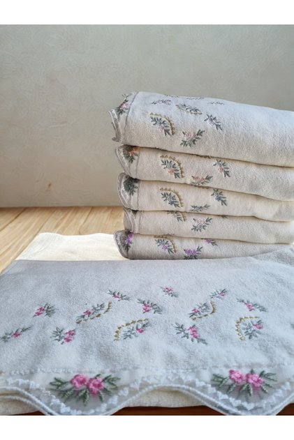 6 Pieces French Lace Earring Velvet Hand Towel 50X90 (2100Gr)