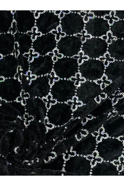 Black Sequin Embroidered Geometric Pattern Thai Feather Fabric – Shiny and Stylish Texture – Width 150 cm
