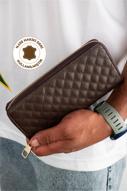 Men's Zippered Genuine Leather Wallet – Stylish and Convenient Design with Card Holder and Coin Compartment