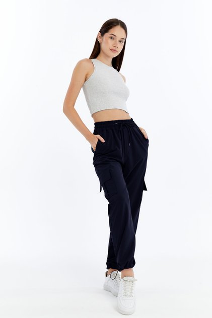 Women's Premium Cargo Pocket Jogger High Waist Parachute Fabric Sweatpants