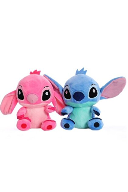 Set de 2 jucării din pluș - Stitch și Angel, personaje din Lilo & Stitch, 30 cm, albastru/roz