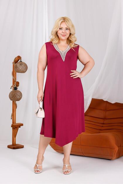 Plus Size Lace Collar Cotton Lycra Dress