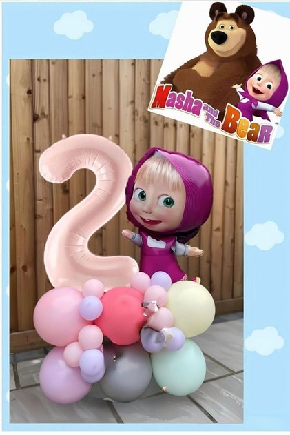 2 Year Old Masha and the Bear Pink Number Balloon Set Masha and the Bear Themed Birthday Balloon Set