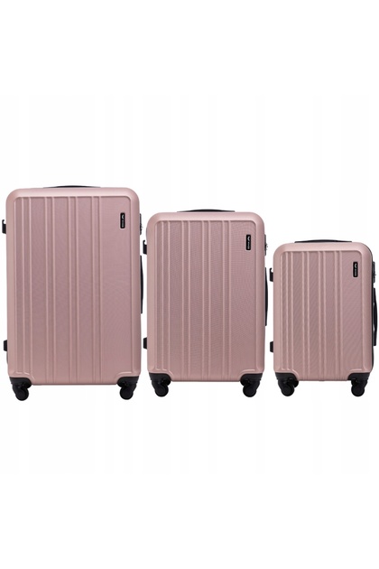 Set de bagaje WINGS HARRIER, 3 piese, cu încuietoare TSA, auriu-roz, roți rotative la 360°