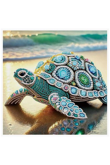 Turtle Beach Special Shape Diamond Art Kits for Beginners and Adults,Gemstone Turtle Diamond Art Pai