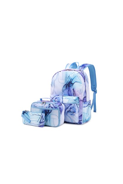 3-Piece Backpack Set for Kids, Lightweight Water-proof, School Bag Blue Marble