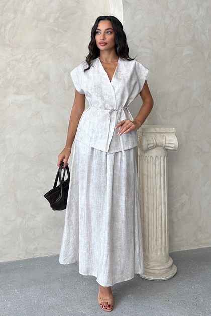 Women's Tie-Detail Vest and Skirt Two-Piece Set