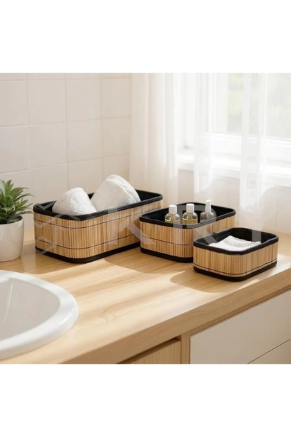 Bambu Banyo ve Ev İçi Düzenleyici Kutular 3 lü Set