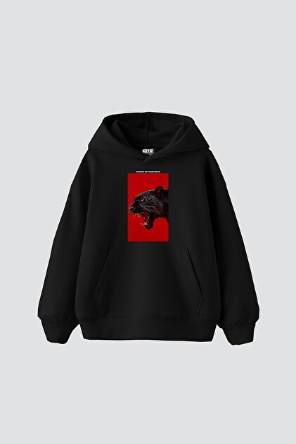 Power of Darkness Printed Oversize Unisex Black Hoodie