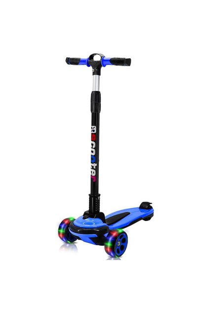 Trotinetă pliabilă pentru copii cu 3 roți LED, 5-14 ani, înălțime reglabilă 80-120 cm, albastră