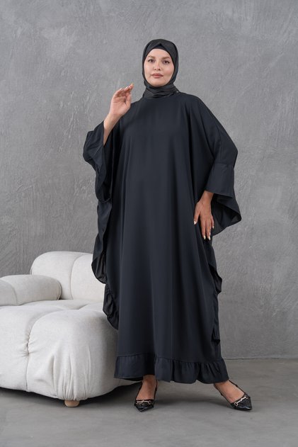 yanlar fırfırlı geniş kalıp ferace abaya