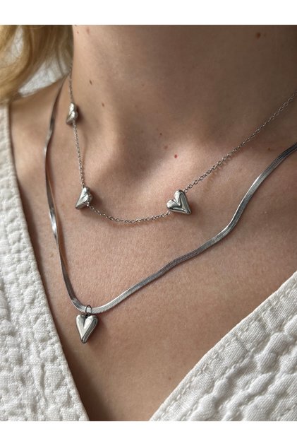 Steel 2-Piece Heart Necklace 35 and 45 cm