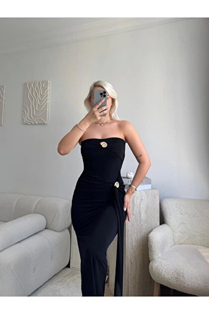 Zora Butik Tokalı Straplez Elbise - SİYAH - Fiyatı, Yorumları