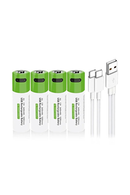 USB ile Şarj Edilebilen Kalem Pil Seti – 4 Adet + Kablo 2600mah