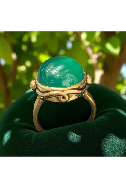 Aurastone Green Agate Natural Stone Bronze Ring