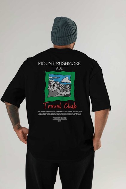 Mount Rushmore Usa Back Printed Black Oversize T-Shirt Men Women Cotton Crew Neck Tshirt