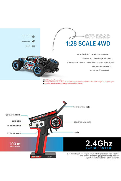 welcomein 30 km/h Hızlı 1:28 4WD Uzaktan Kumandalı OffRoad Yarış