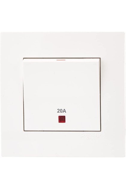 KB31D20NER Vivace White - 20A 250V 1 Gang Double Pole Switch with Neon and Earth/