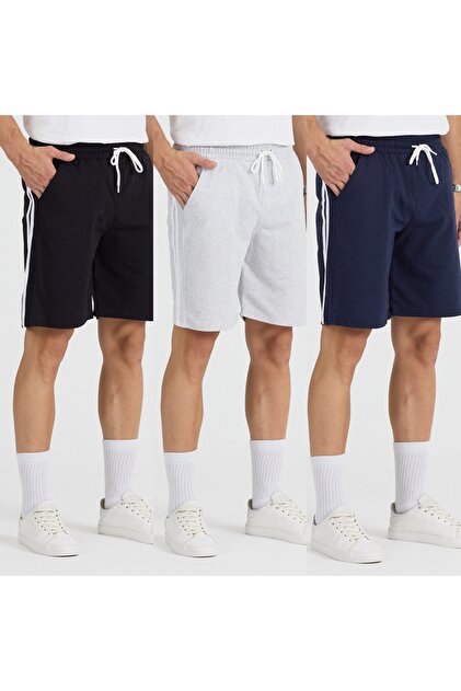Pantaloni scurți colorați unisex din 3 piese cu dungi