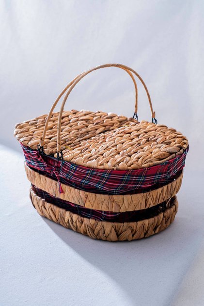 Rustika Nomia Hasır Kapaklı Piknik Sepeti - 39 cm