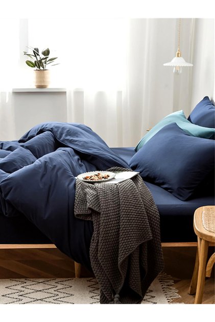 63 Thread Cotton Double Navy Blue Duvet Cover Set