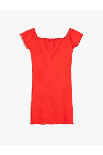 Red Girl's Cotton Ribbed Dress