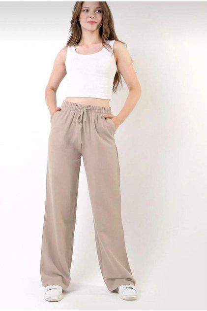 ''All Seoson's'' Wi̇de Leg (Palazzo) Linen%Cotton Mixed Ephil Ephil Waist Elastic'Women' Pants