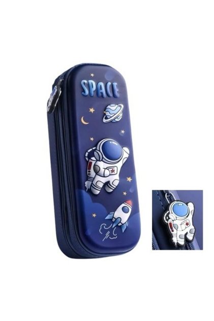 Space Double Zipper Astronaut Detailed Navy Blue Large Capacity Pencil Case