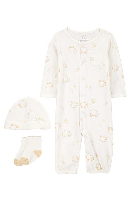 Bebek Tulumlu Set Prematüre-9 Ay Ekru