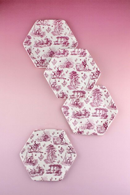 Royal Pink 4 Piece Porcelain Dessert / Cookie Plate