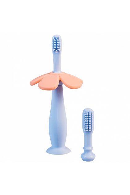 Periuta de dinti bebe din silicon cu 2 capete si ventuza, fara BPA, PVC, Latex si Ftalati