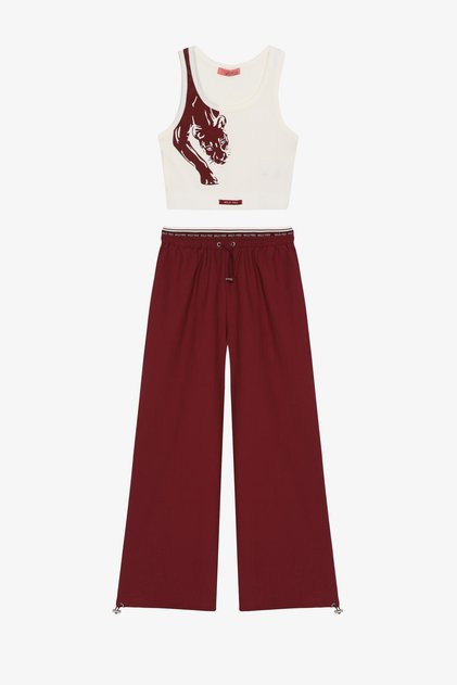 Halter Neck Patterned Crop Tank Top and Elastic Detailed Pants Set