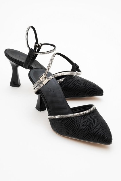 Women's Stone Heeled Shoes Black Water