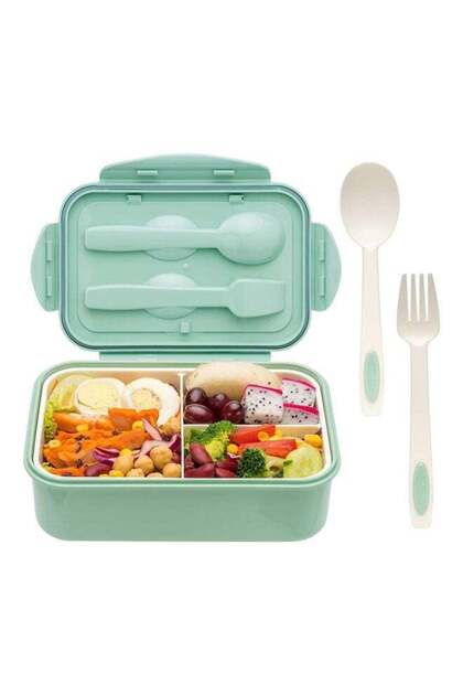 3-Grid Lunch Box With Lid - Green
