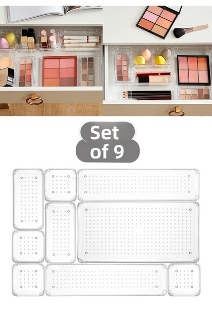 9 Pieces Bathroom Cosmetic Jewelry Organizer Makeup Organizer - Modular Drawer Organizer