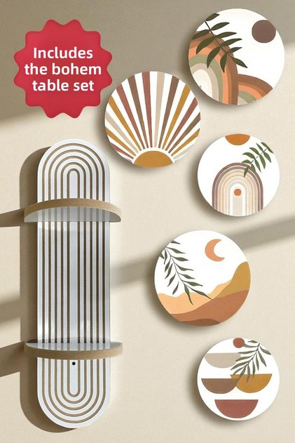Set de rafturi de perete Semplice și masă ovală decorativă din 5 piese