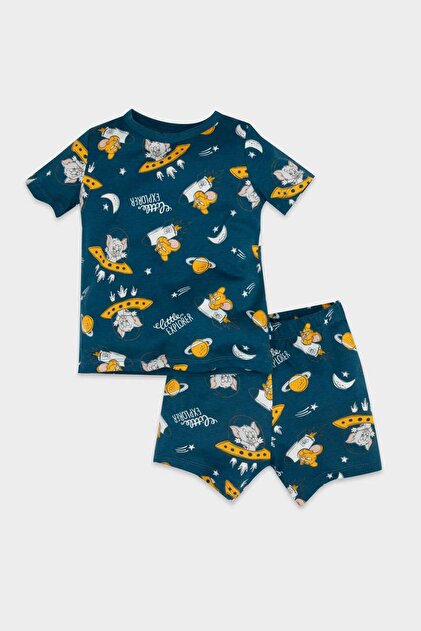 Defacto Tom & Jerry Pijama Takımı Kısa Kollu Penye Üst Şort Erkek