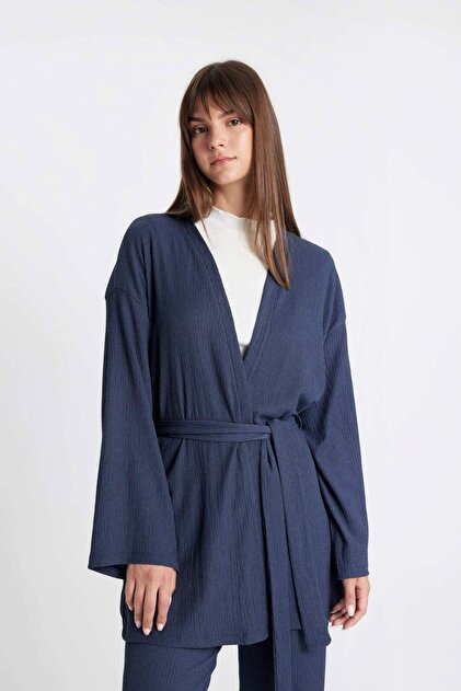 Defacto Relax Fit Şal Yaka Kemerli Bürümcük Kimono Z8777AZ24SM
