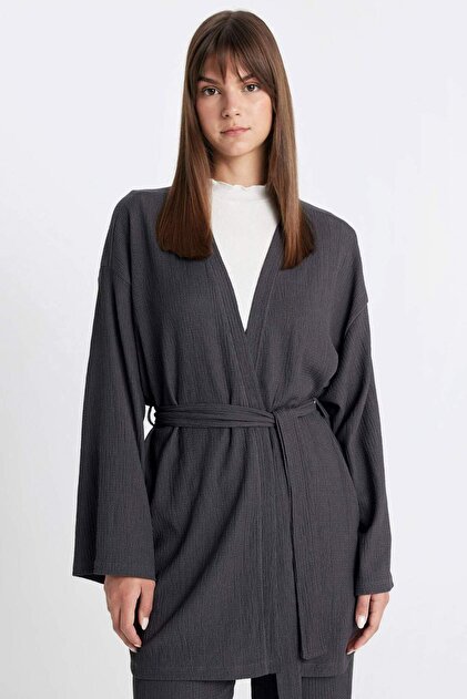 Defacto Relax Fit Şal Yaka Kemerli Bürümcük Kimono Z8777AZ24SM