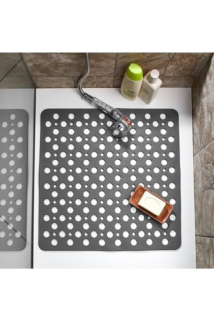 1 Piece Anthracite Color Square Suction Cup Bathroom and Shower Cabin, Bath Mat with Anti-Slip Suction Cups in the Bathtub