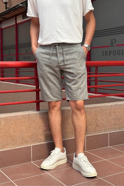 Men'S, Adjustable Waist, Lace-Up, Old Money Culture, Linen Look, Cotton Shorts 299