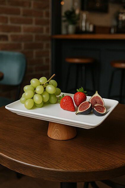 Akayev Porselen Ahşap Ayaklı 27x20 Cm Sunumluk - Fiyatı, Yorumları