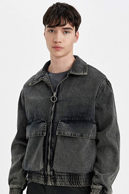 Defacto Relax Fit Fermuarlı Cepli Mevsimlik Baharlık Jean Ceket