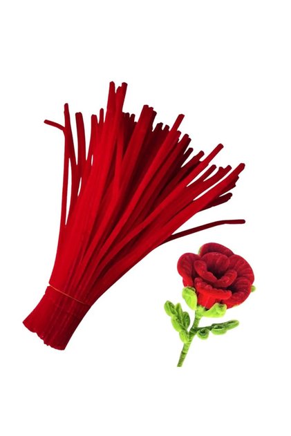 25 Pieces of Red Chenille, Feathered Wire Suitable for Flower Making, 30 cm 6 mm