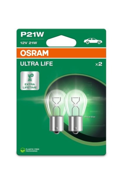 Set de 2 becuri auto 12V P21W Ultra Life Blister Osram