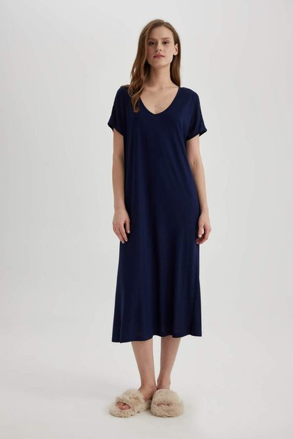 Fall in Love Regular Fit V Neck Short Sleeve Viscose Nightgown Z9744Az24Sp