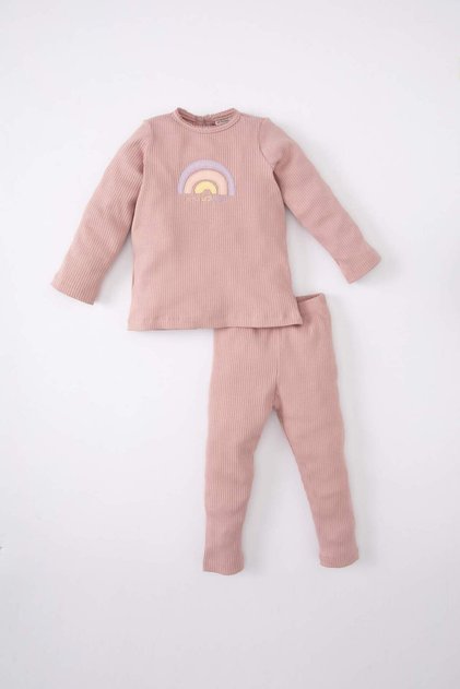 Baby Girl Embroidered Long Sleeve Ribbed Camisole Pajama Set B7751A5Pn390Mc