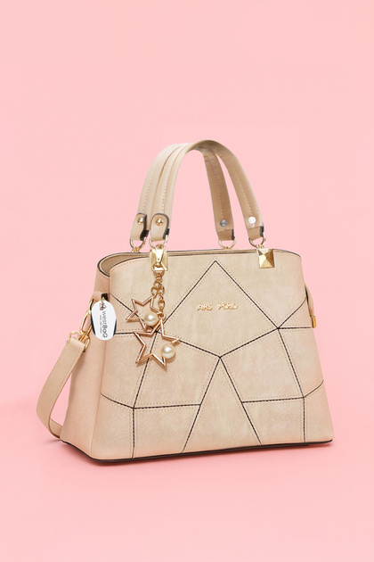 Women's Beige Butterfly Hand and Shoulder Bag Handbag Charm Detailed