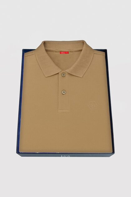 Regular Fit Mink Pique Textured 100% Cotton Non-Curling Polo Collar Embroidered T-Shirt